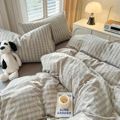 4 New Lattice Duvet Cover Set with Sheet Pillowcases No Filling Warm Bed Linen Twin Full Queen Size Grid Home Bedding Set