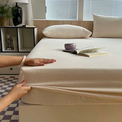 1PCS Nordic Stripe Fitted Sheet Non Slip Bedspread 100% Cotton With Elastic Band Mattress Cover (no Pillowcase)