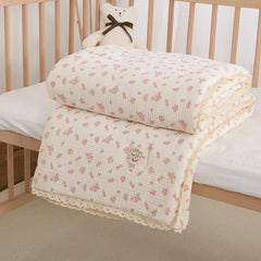 Spring Summer Baby Comforter Soft Cotton baby quilts Gauze Quilted Blanket for Newborn Floral Print Kindergarten Kids Bedding