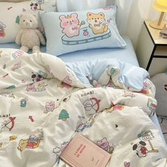 Bowknot Bedding Set Ins Girl Plaid Washed Dormitory Bed Sheet Quilt Cover Student Dormitory Three-piece Set