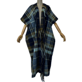 Warm Plaid Corded Tassel Poncho Cardigan - WINI