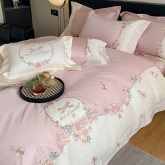 4pcs/Set Class A Grade High-end 200s Long-staple Pure Cotton Embroidery Quilt Covers Pillowcases Sheet Bedding Set