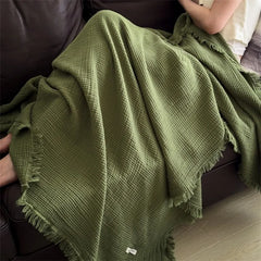 Class A knitted fringed blanket pure cotton six-layer gauze 100 cotton shawl blanket retro sofa nap blanket