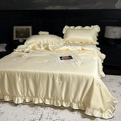 Korean Version Ruffled Summer Cool Quilt Washed Silk Machine Washable Summer Quilt Twin Air-Conditioned Quilt Comforter Bedding