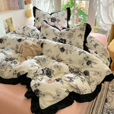 New French Lace Wash Quilt Cover Korean-style Romantic Herben-style Black Print Four-piece Set Skin Friendly Bedding Set