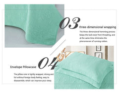 Double Bed 100% Cotton Pure Green 3pcs Printed Quilted Quilt Pillowcase Free Shipping