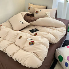 Super Soft Towel Embroidery Bedding Set Duvet Cover Queen Full Twin Size Bed Flat Sheet Kids Girls Quilt Cover Pillowcase Kawaii