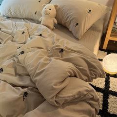 Ins Style Embroidered Flower Bedding Sheet Nordic Duvet Cover Set Home Luxury No Filling Bedding Set Comfortable Bedspread