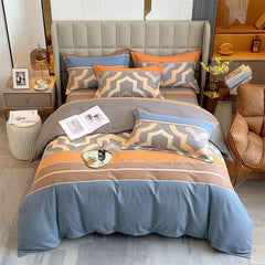 4pcs Autumn and Winter Thickening Soft Bedroom Bedding Set Home Textile Geometric Pattern Sheet Quilt Cover Pillowcase