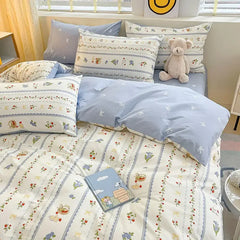 Kawaii Princess Pure Cotton Bedding Set Full Size Lovely Ruffles Single Doubel Duvet Cover Set Girls Woman Cozy Bedding Sets