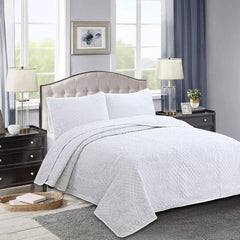 Double Cover Embroidered Pure White 3 Piece Quilted Quilt Pillowcase Free Shipping len?ol de cama casal