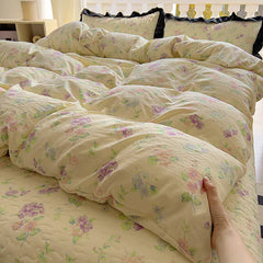 2025 new soft waxy waxy wash quilt cover Knitted double layer single bed sheet Little fresh polka dot bedding