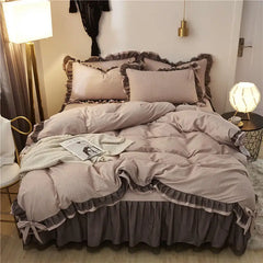 Luxury Princess Bedding Sets Kawaii Bed Skirt Sheet and Pillowcase Bed Comforter Set Girls Duvet Cover 4pcs Set Home Decoration