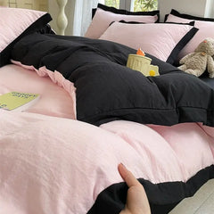 Maillard Solid Color Simple Four-piece Bedding Set Washed Cotton Sheets Quilt Cover Homestay Bedding Student Three-piece Set