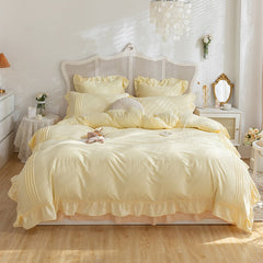 Lace Ruffles Bedding Set White and Gray Color Bedclothes for Boys/Girls Full Size Quilt Cover Sets Queen/King Bed Linen Sets