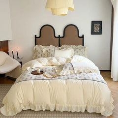 French Washed Cotton Quilt Bedding Set Four-piece Set Super Soft Princess Style Retro Pleated Small Fresh Ruffle Three-piece Set
