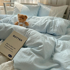 Plaid Pattern Bedding Set INS Princess Soft Washed Cotton Bed Flat Sheet Twin Queen Double Size Duvet Set Pillowcase Bed Linens