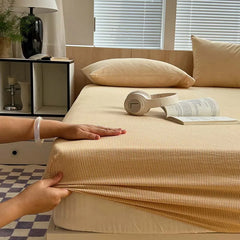 1PCS Nordic Stripe Fitted Sheet Non Slip Bedspread 100% Cotton With Elastic Band Mattress Cover (no Pillowcase)