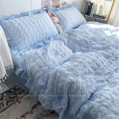 INS Princess Style Bedding Sets Ruffle Lace Bow Quilt Cover Romantic Bedclothes Decor Woman Girls Bedroom Duvet Cover 4pcs