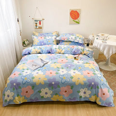 Soft Bedding Set Nordic Washed Cotton Linen Duvet Cover Plant Pattern Home Textile Queen King Cover Pillowcase Bed
