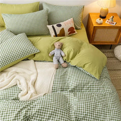 Black White Small Checks Printed Bed Set Floral Duvet Cover Pillowcase Bedding Set Bed Sheet Quilt Cover Single Queen King Size