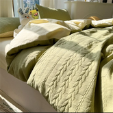 Knitted Washed Cotton Bed Four Piece Set with Ins Style Simple and High-end Feeling, Bed Sheet Duvet Set Three Piece Set