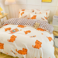 Cute Bear Bedding Set Girls Boys Kids Single Double Size Flat Sheet Duvet Cover Pillowcase Bed Linens White Blue Home Textile