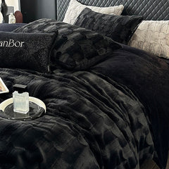 Luxury Brand New Black Plush Shaggy Duvet Cover Set Winter Warm Fur Fluffy Velvet Noble Bedding Set Bed sheet Soft Velvet 4pc
