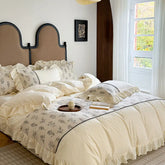 French Washed Cotton Quilt Bedding Set Four-piece Set Super Soft Princess Style Retro Pleated Small Fresh Ruffle Three-piece Set