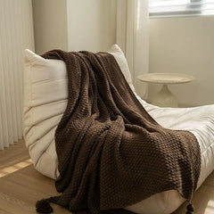 Blankets Nordic Style Hanging Tassels Solid Color Blankets Homestay Knitted Blankets Brown Coffee Sofa Minimalist Design
