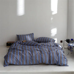 Nordic Grey Blue Stripes Duvet Cover Set Cotton Queen King Size Bedding Set Bedlinens Sheet Pillowcases