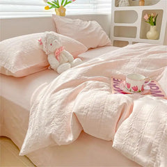 INS jacquard Wheat Grain Bedding Set Solid Color Duvet Cover Pillow Case Sheet Adults Girls Washed Cotton Bed Linen King Queen