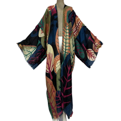 Vibrant Leaf Print Kimono Cardigan - WINI