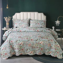 Double Bed 100% Cotton Plants And Flowers 3pcs Printed Quilted Quilt Pillowcase Free Shipping