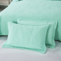 Double Bed 100% Cotton Pure Green 3pcs Printed Quilted Quilt Pillowcase Free Shipping