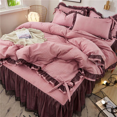Arctic Velvet Pastoral Lace Solid Color Four-Piece Pillowcase Bed Sheet Quilt Cover Quilt Cover 200*230cm Bed Sheet Set