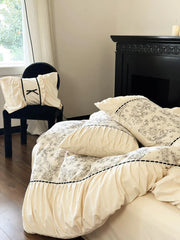 Winter 100% Cotton Korean Princess Bedding Set Thickened Retro French Duvet Cover Sets Flower Bed Skirt Skin-friendly Fabrics