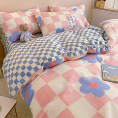 Grey Plaid Bedding Set Ins Style Nordic Duvet Cover Flat Sheet Pillowcases No Filler Full Queen Size Girls Boys Home BedSpread