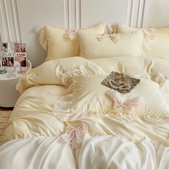 Korean Princess Style Bedding Sets Ruffle Lace Bow Quilt Cover Romantic Bedclothes Decor Woman Girls Bedroom/ Bedding Set