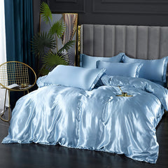 Silk Bedding Set with Duvet Cover Bed Sheet Pillowcase Luxury Satin Bedsheet Solid Color King Queen Full Twin Size