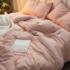 Nordic Princess Pink Bedding Set Girls Boys Single Double Size Flat Sheet Duvet Cover Pillowcase Bed Linens Home Textile