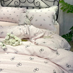 2025 Princess Bedding Set Lace Bow Simple Fresh Duvet Cover Flat Fitted Sheet Pillowcases Home Textile For Women Girl Queen Size