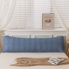 Class A Soybean Cotton Fiber Quilted Long Pillowcase,Skin-friendly,Hygroscopic Soft,Washed Cotton Linen Fabric,Solid Color