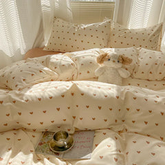 Duvet Set Double Yarn Four-piece Set Class A Aerobic Knitted Cotton Printed Love Bed Cover Skin Friendly Breathable Bedding