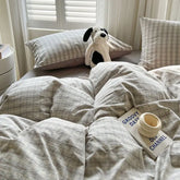 Classic Plaid Bedding Set Grey Pink Ins Twin Queen Duvet Cover Flat Sheet Pillowcase No Filler Girl Boys Hotel Home Bed Linens