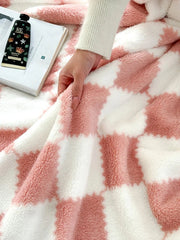 Fluffy Pink Plaid Flannel Blanket Bedroom Sofa Throw Blanket Travel Camping Soft Plaid Multifunctional Blankets for All Seasons