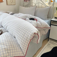 Simple Striped Bedding Set Washed Cotton Duvet Cover Sheet Pillowcase Queen King Size Boys Adults Bed Linens