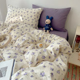 Korean Style Cute Bedding Set For Girls Bed Linen New Skin Friendly Fresh Flora Printed Washed Cotton Duvet Cover Set