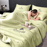Fresh Green Summer Cool Blanket High-end Embroidery Quilting Queen Quilt Silky Breathable Ice Rayon Blankets Cooling Comforter