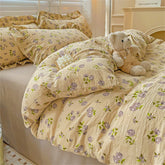 Fresh Plant Flower Bed Sheet for Children and Adults Four-Piece Bed Set Pillowcases Soft Washed Cotton Home Textiles